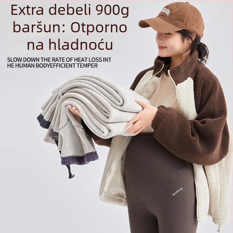 Trudničke legice s flis podstavom, iznimno debele, mješavina nylon-spandeksa, podrška trbuhu, pune dužine, tijesan kroj