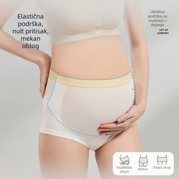 Donje rublje za trudnice, visok struk, podrška za trbuh, pamuk 80–90%, podstava prepona 95–100% pamuka