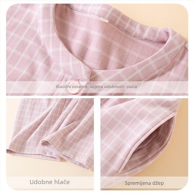 Ženski pidžama set s flis podstavom, poliester 90–95%, srednja gustoća tkanine 181–200 g/m², okrugli izrez, dugi rukavi, hlače, japanski stil, Cottononi
