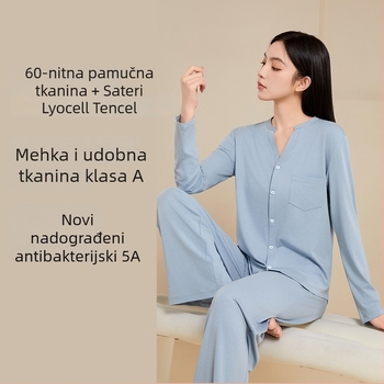 Pajamas iz Lyocella, pulover s ovratnikom tipa lapel, dugi rukavi, antibakterijski, prozračni, udobni za kućnu upotrebu, srednja težina 181–200 g/m2