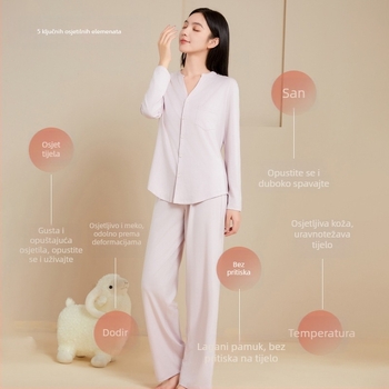 Pajamas iz Lyocella, pulover s ovratnikom tipa lapel, dugi rukavi, antibakterijski, prozračni, udobni za kućnu upotrebu, srednja težina 181–200 g/m2