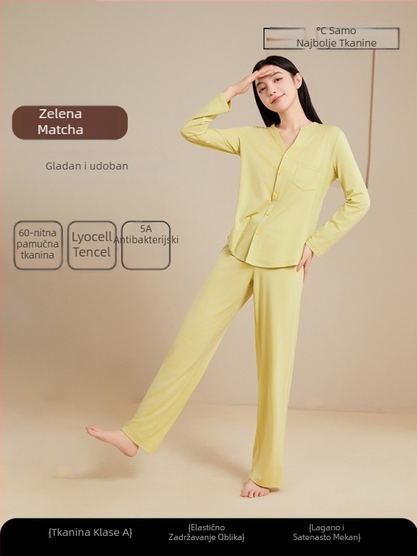 Pajamas iz Lyocella, pulover s ovratnikom tipa lapel, dugi rukavi, antibakterijski, prozračni, udobni za kućnu upotrebu, srednja težina 181–200 g/m2