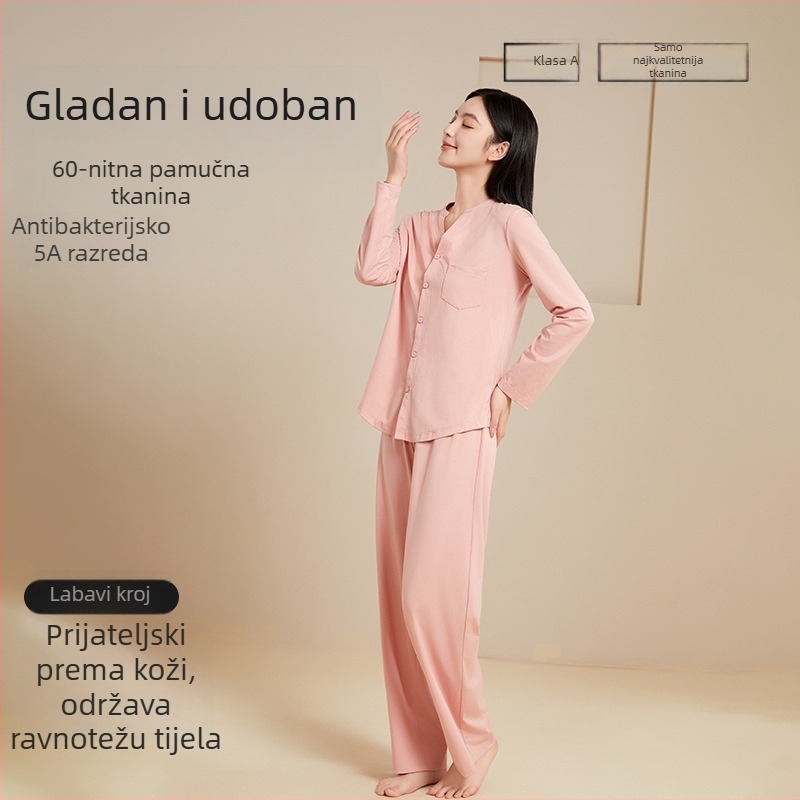 Pajamas iz Lyocella, pulover s ovratnikom tipa lapel, dugi rukavi, antibakterijski, prozračni, udobni za kućnu upotrebu, srednja težina 181–200 g/m2