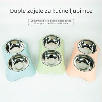 Posuda za domaće ljubimce s dvostrukom zdjelom od nehrđajućeg čelika, integrirani dizajn, sprječavanje prosipanja, za mačke i pse