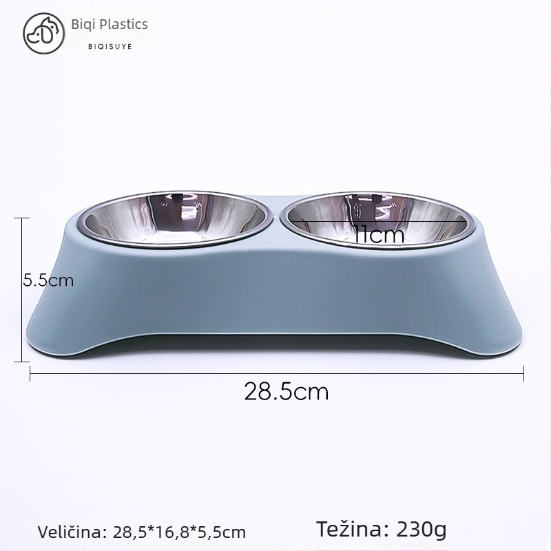 Posuda za domaće ljubimce s dvostrukom zdjelom od nehrđajućeg čelika, integrirani dizajn, sprječavanje prosipanja, za mačke i pse