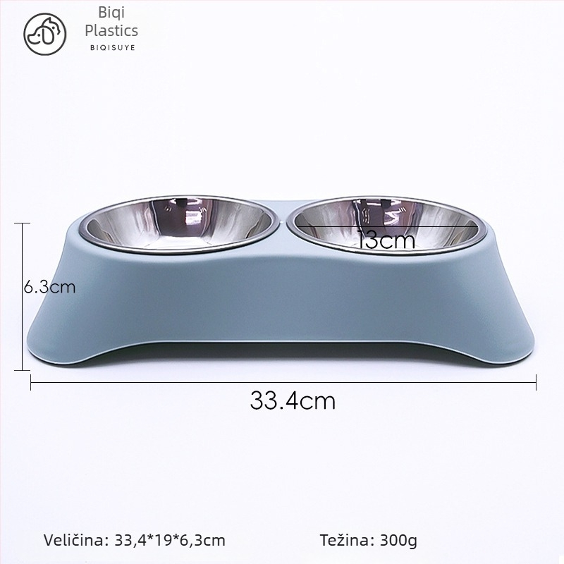 Posuda za domaće ljubimce s dvostrukom zdjelom od nehrđajućeg čelika, integrirani dizajn, sprječavanje prosipanja, za mačke i pse