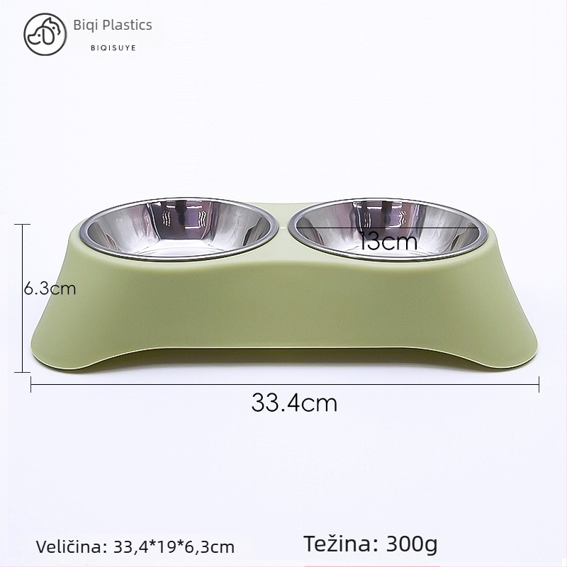 Posuda za domaće ljubimce s dvostrukom zdjelom od nehrđajućeg čelika, integrirani dizajn, sprječavanje prosipanja, za mačke i pse