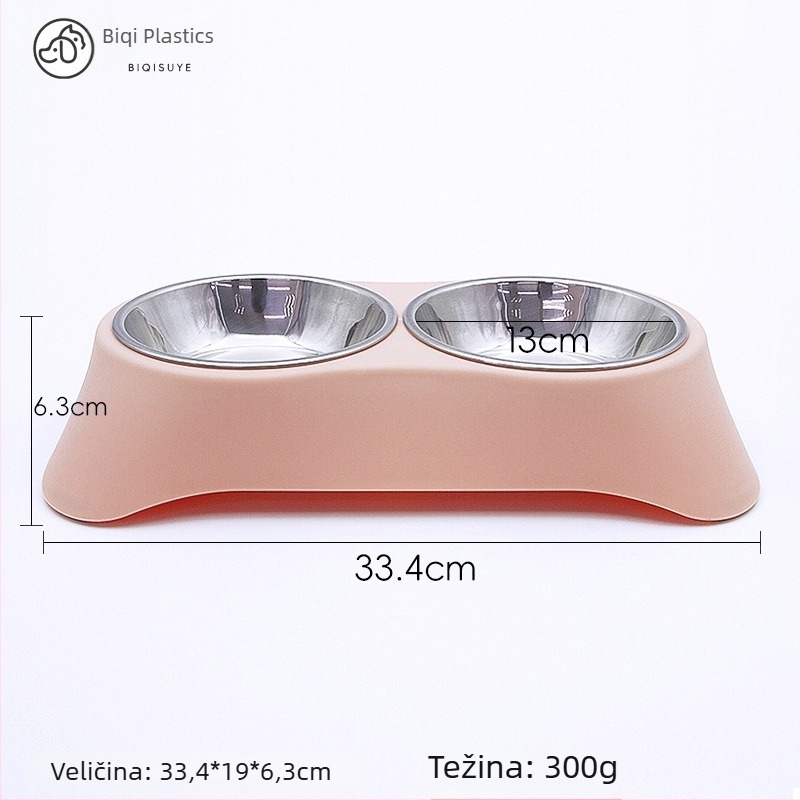 Posuda za domaće ljubimce s dvostrukom zdjelom od nehrđajućeg čelika, integrirani dizajn, sprječavanje prosipanja, za mačke i pse