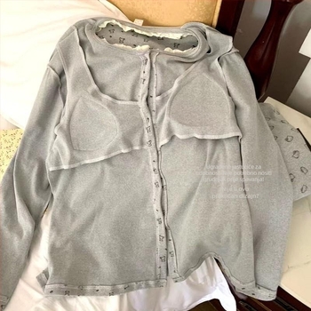 Pijamski set s jastučićima za grudi, Derong baršun, kardigan stil, dugi rukavi, debeli 201–250 g/m², 80–90% poliester