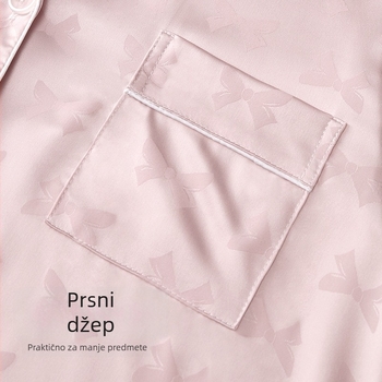 Ženski pidžama set od imitacije svile, dugi rukavi, dvodijelni set, poliester