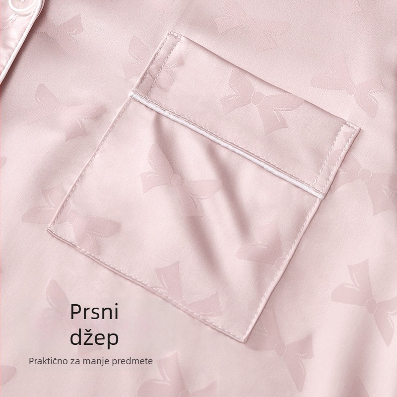 Ženski pidžama set od imitacije svile, dugi rukavi, dvodijelni set, poliester