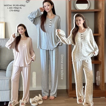 Set pidžama bez grudnjaka s umetcima za prsa, ženske modalne pidžame s dugim rukavima, okrugli vrat, gusta tkanina 181–200 g/m²