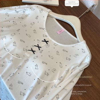 Set pidžama bez grudnjaka s umetcima za prsa, ženske modalne pidžame s dugim rukavima, okrugli vrat, gusta tkanina 181–200 g/m²