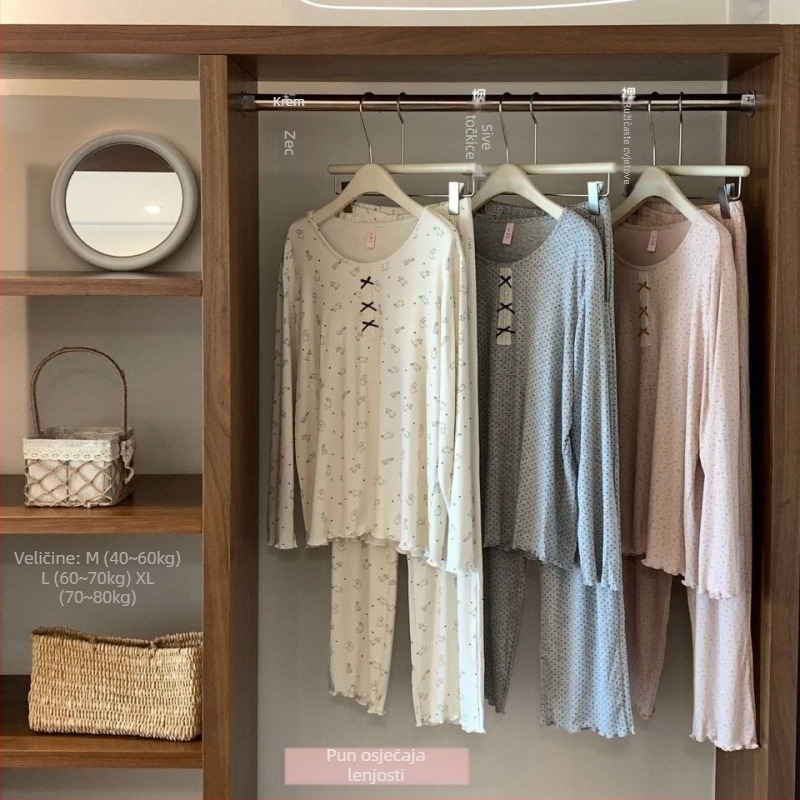 Set pidžama bez grudnjaka s umetcima za prsa, ženske modalne pidžame s dugim rukavima, okrugli vrat, gusta tkanina 181–200 g/m²