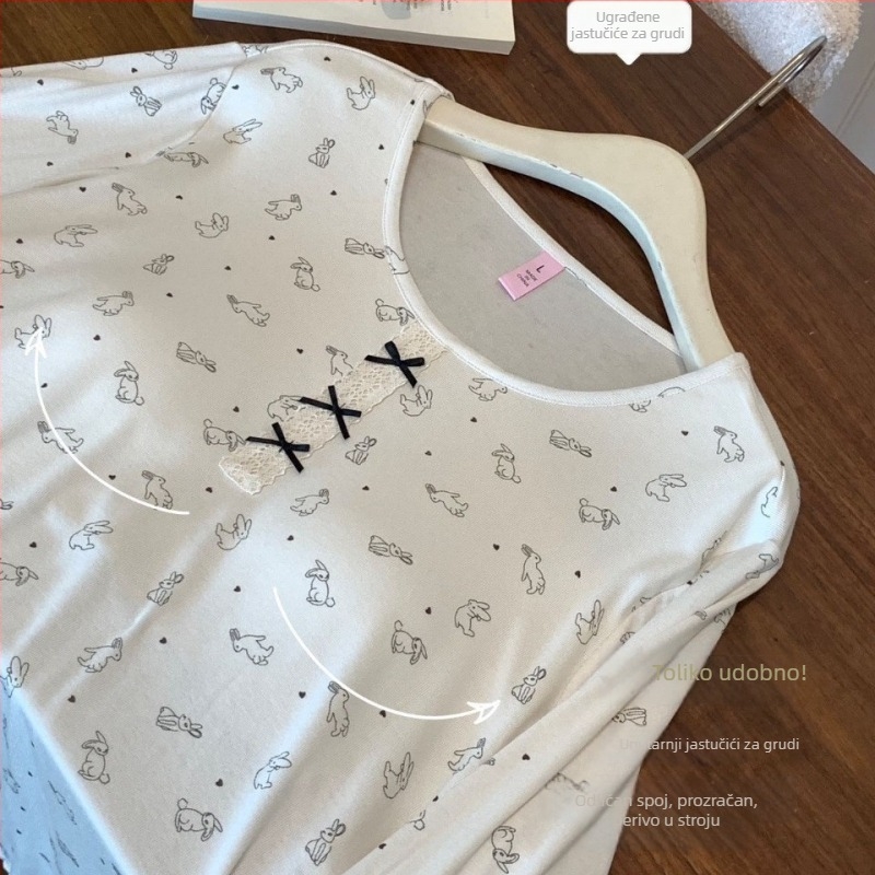 Set pidžama bez grudnjaka s umetcima za prsa, ženske modalne pidžame s dugim rukavima, okrugli vrat, gusta tkanina 181–200 g/m²