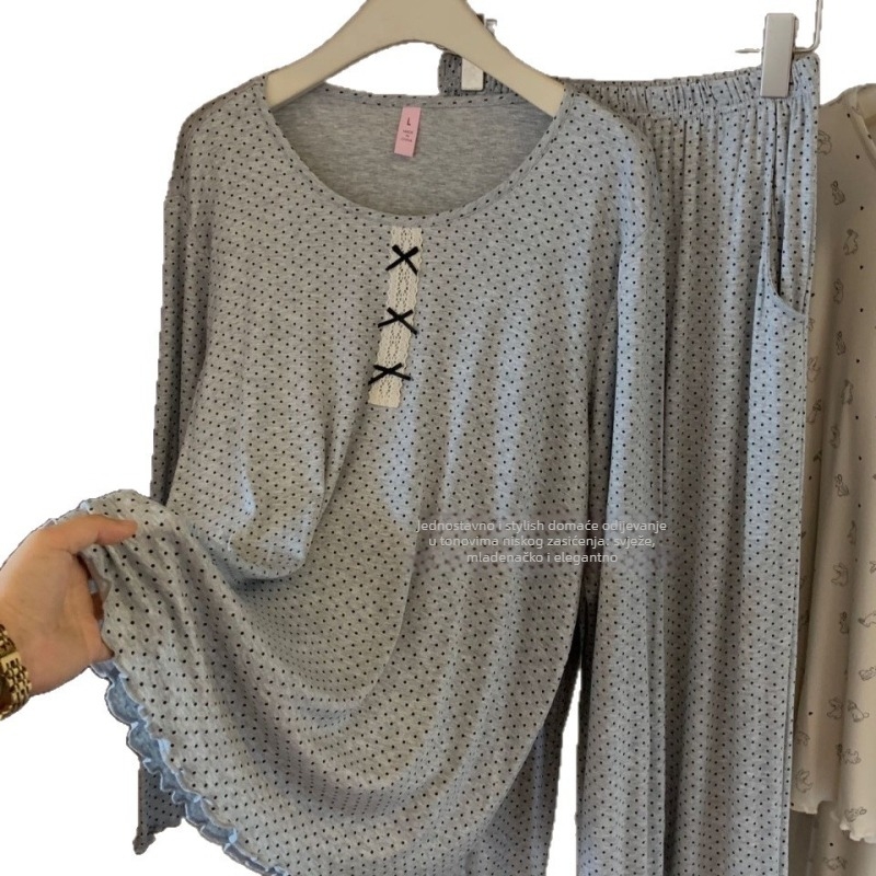 Set pidžama bez grudnjaka s umetcima za prsa, ženske modalne pidžame s dugim rukavima, okrugli vrat, gusta tkanina 181–200 g/m²