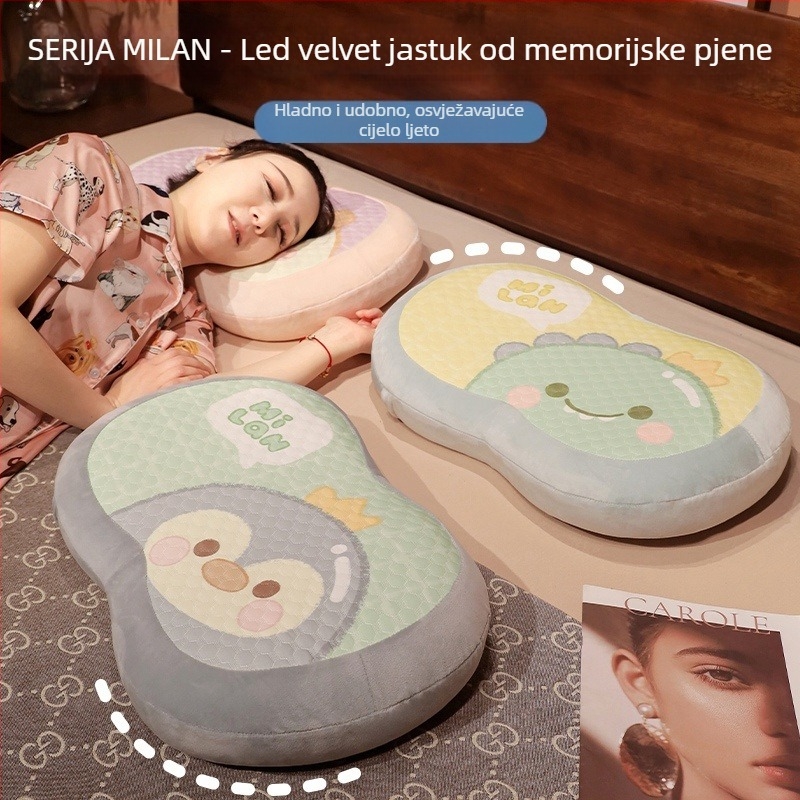 Jastuk za vrat od memorijskog pamuka s Ice Silk navlakom, ovalnog oblika, marka Initial Floc, težina ispod 1 kg