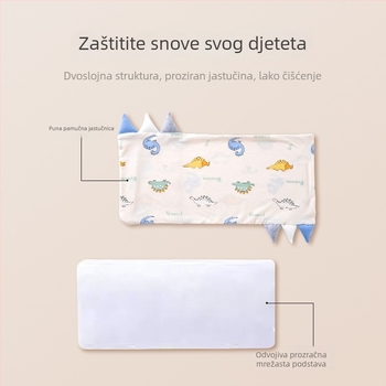 Dječji jastuk, pravokutnog oblika, s vlaknima bambusa i pamukim jezgrom, niski profil 1–5 cm, crtani stil