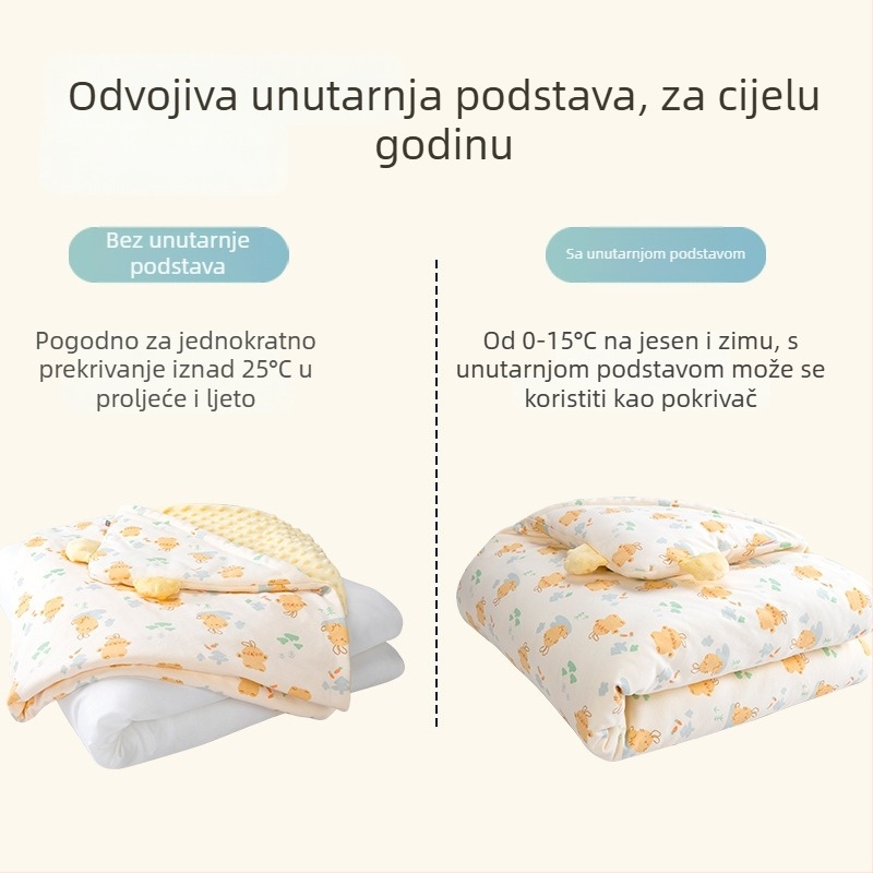 Dječja zagrljajuća deka od 100% pamuka, punjenje od poliesterskih vlakana, uzorak životinja/crtani, pogodna za dojenčad i malu djecu