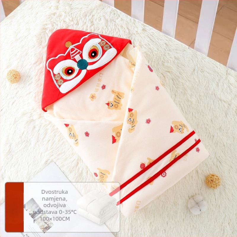 Dječja zavinjava za bebe - Svesezonska, 100% pamuk, punjenje poliesterom, uzorak životinja/crtani likovi, pogodna za novorođenčad