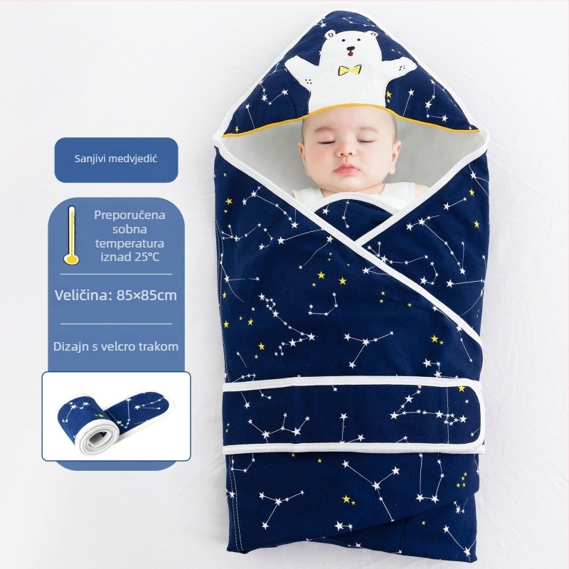 Bejbi swaddle od 100% pamuka, Klasa A, ljetni lagani uzorak s crtićem, bez punila