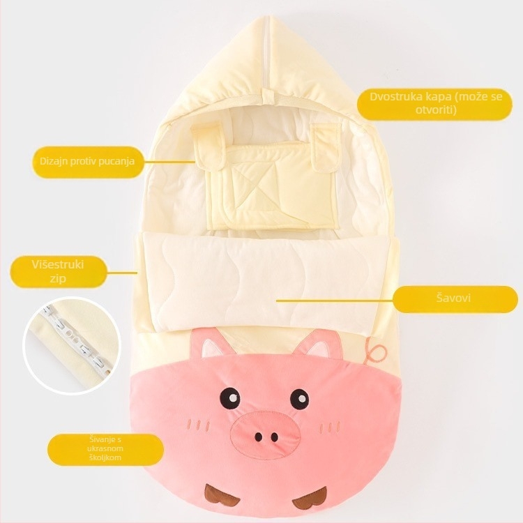 Spavaći vrećica za novorođenčad s debelim dizajnom, pamuk 95% i više, pogodna za jesen i zimu, karikatura uzorak