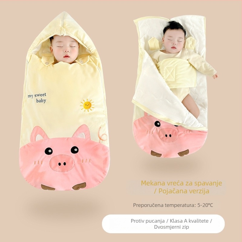 Spavaći vrećica za novorođenčad s debelim dizajnom, pamuk 95% i više, pogodna za jesen i zimu, karikatura uzorak