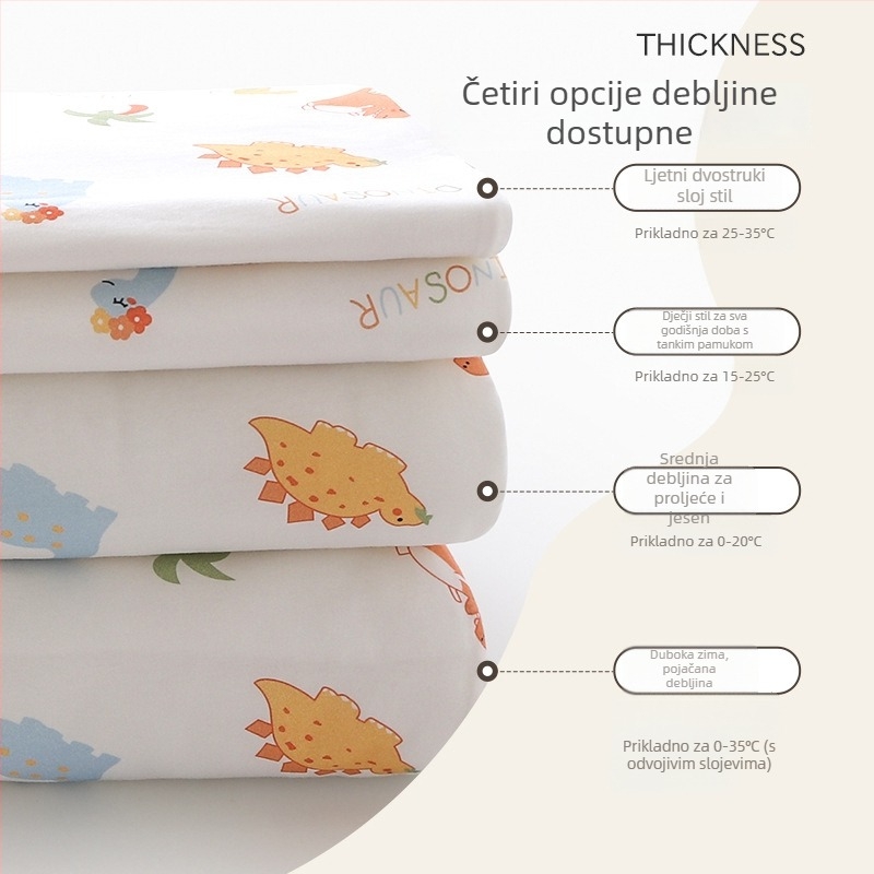 Dječji pled za novorođenče, sve sezone, debeli pled za jesen i zimu, tkanina 95% pamuk, punilo poliester-pamuk, uzorak životinja, za dob 0–12 mjeseci