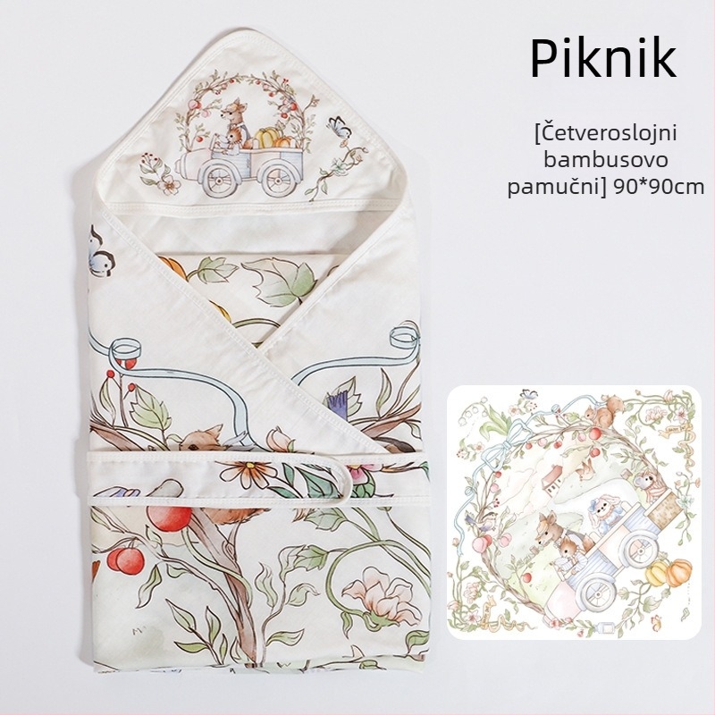 Zavivka za novorođenče od bambusovih vlakana, ljetna lagana verzija, do 0,5 kg, dizajn crtić