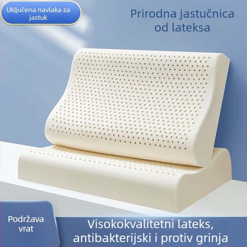 Jastuk od prirodnog lateksa, pravokutnog oblika, težine 1,0–1,5 kg, mogućnost prilagodbe, pogodna za djecu i odrasle