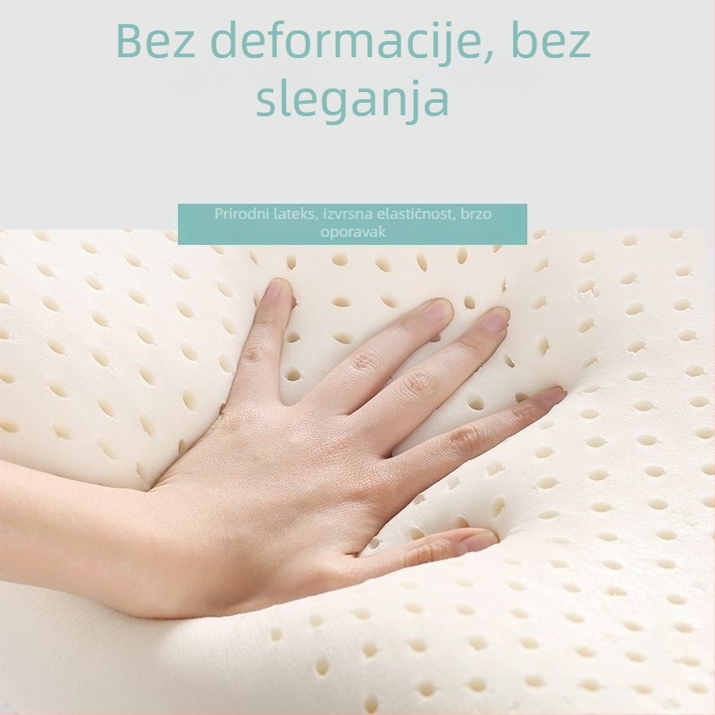 Jastuk od prirodnog lateksa, pravokutnog oblika, težine 1,0–1,5 kg, mogućnost prilagodbe, pogodna za djecu i odrasle
