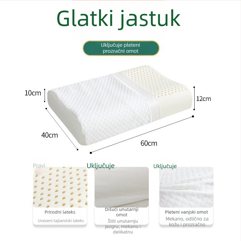 Lateks jastuk za vrat, pravokutnog oblika, pleteni jezgra, prirodni lateks >90%, prilagodba dostupna
