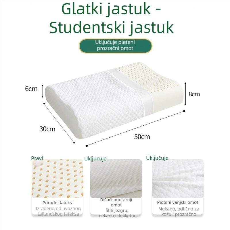 Lateks jastuk za vrat, pravokutnog oblika, pleteni jezgra, prirodni lateks >90%, prilagodba dostupna