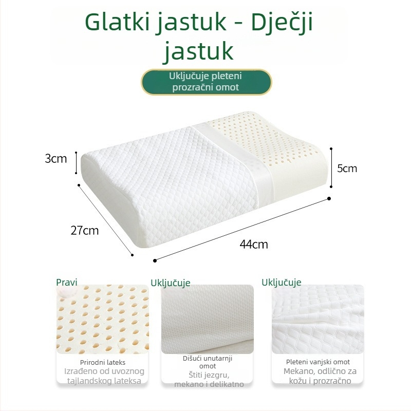 Lateks jastuk za vrat, pravokutnog oblika, pleteni jezgra, prirodni lateks >90%, prilagodba dostupna