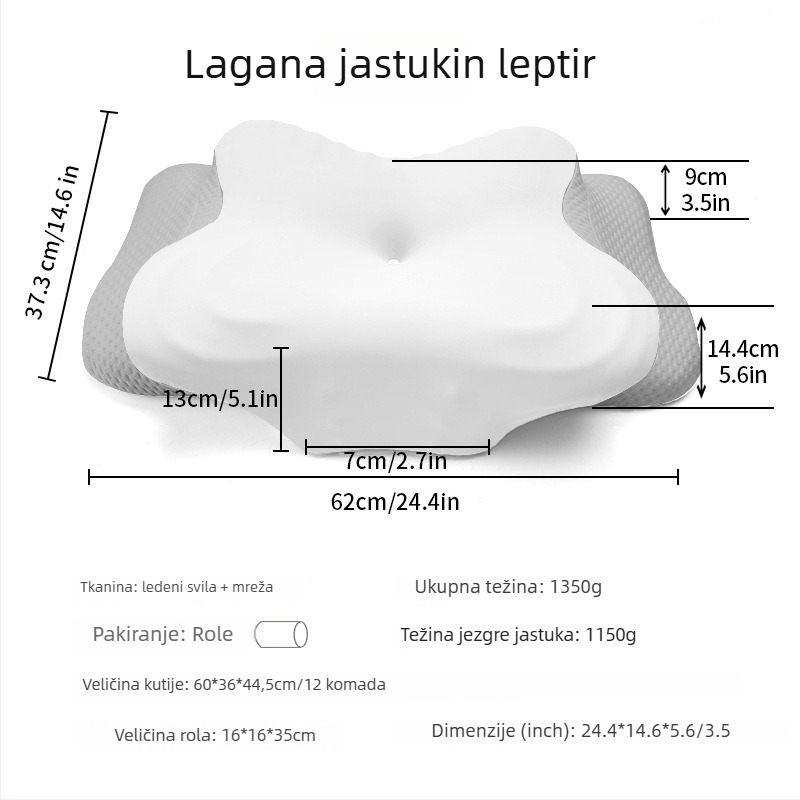 Jastuk za vrat od memorijske pjene, oblik leptira, ice silk tkanina, težina 0.5–1.0 kg