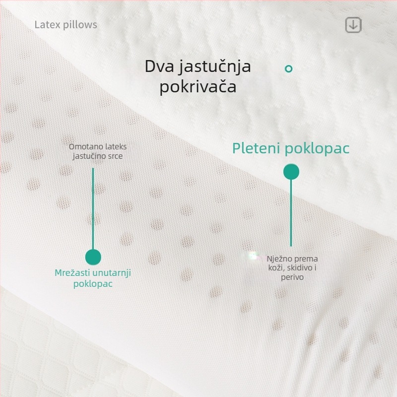 Latex jastuk — prirodni lateks, pravokutni oblik, jezgro od 100% pamuka, sadržaj lateksa iznad 90%, za odrasle