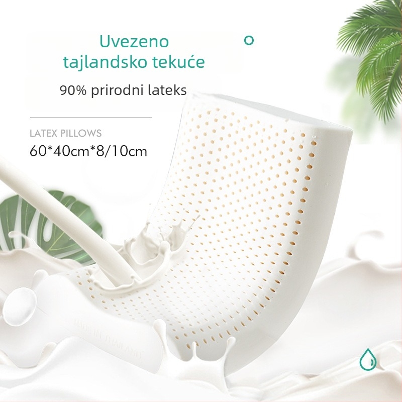 Latex jastuk — prirodni lateks, pravokutni oblik, jezgro od 100% pamuka, sadržaj lateksa iznad 90%, za odrasle