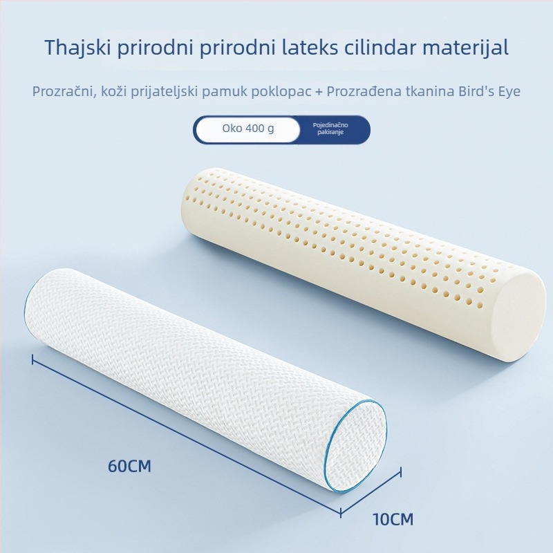 Pravokutni jastuk od prirodnog lateksa, 90% lateksa, visina 5–10 cm, pleteni materijal, podrška vratu