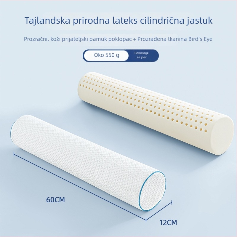 Pravokutni jastuk od prirodnog lateksa, 90% lateksa, visina 5–10 cm, pleteni materijal, podrška vratu