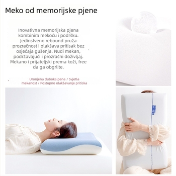 Jastuk za duboki san s memorijskom pjenom i podrškom za vratnu kralježnicu, pravokutni oblik, visina 5–10 cm, navlaka Ice Silk, za jednu osobu