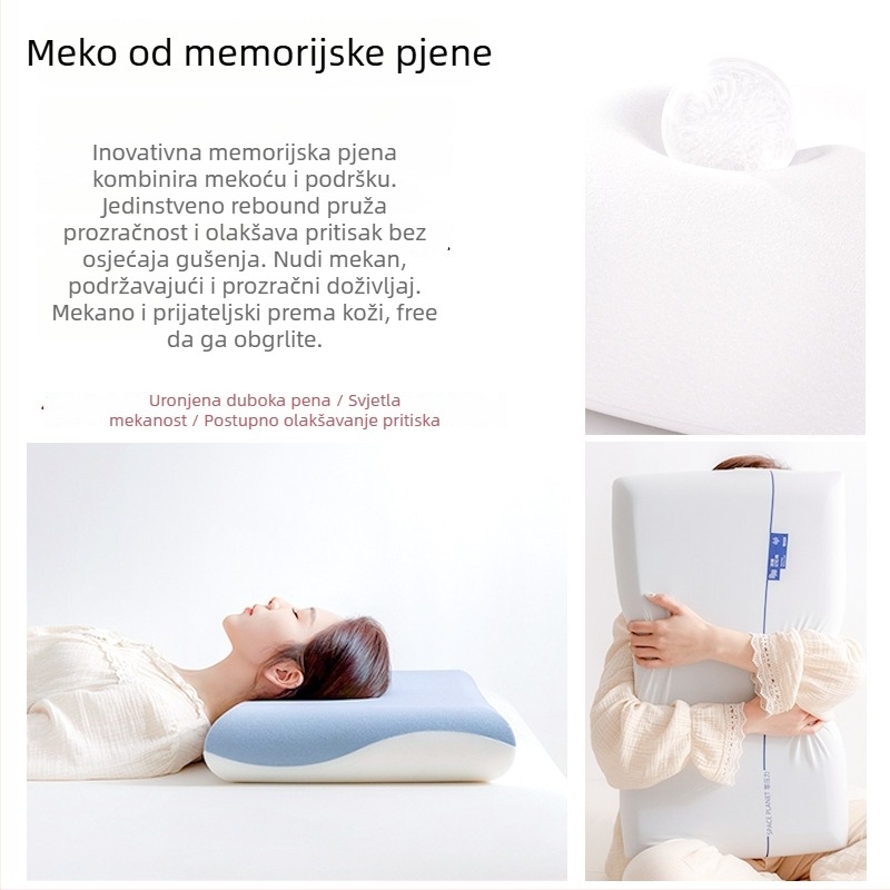 Jastuk za duboki san s memorijskom pjenom i podrškom za vratnu kralježnicu, pravokutni oblik, visina 5–10 cm, navlaka Ice Silk, za jednu osobu