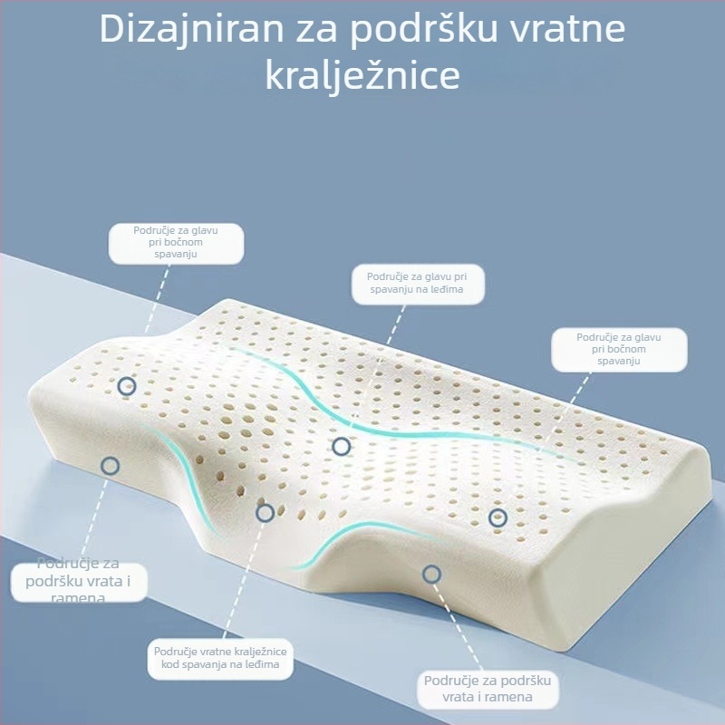 Leptir oblik vratni jastuk od prirodnog lateksa, sadržaj lateksa 80–90%, pleteni jezgro, težina 1,0–1,5 kg
