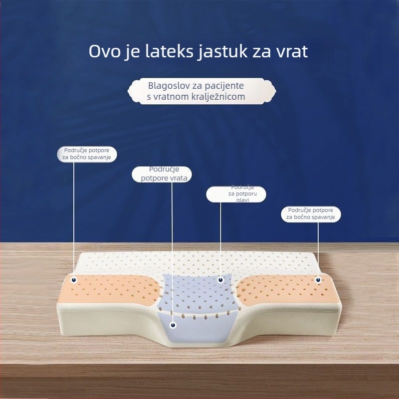 Leptir oblik vratni jastuk od prirodnog lateksa, sadržaj lateksa 80–90%, pleteni jezgro, težina 1,0–1,5 kg