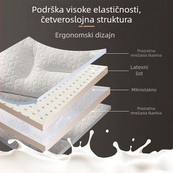 Lateksni trakcijski jastuk za potporu vratne kralježnice i sna, pravokutnog oblika, visina 1–5 cm, težina 1.1–1.5 kg, punilo 99% lateksa