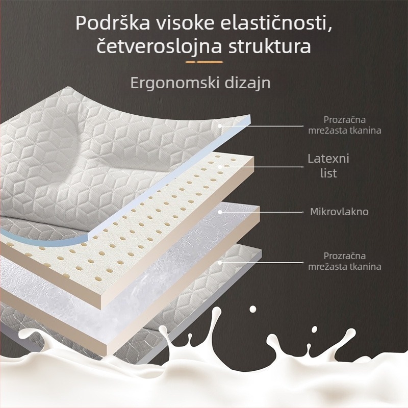 Lateksni trakcijski jastuk za potporu vratne kralježnice i sna, pravokutnog oblika, visina 1–5 cm, težina 1.1–1.5 kg, punilo 99% lateksa