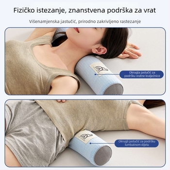 Cilindrična jastučnica od prirodnog lateksa za potporu vratnoj kralježnici s zakrivljenjem; navlaka od pamuka; sadržaj lateksa 90%+; težina 0,5–1,0 kg