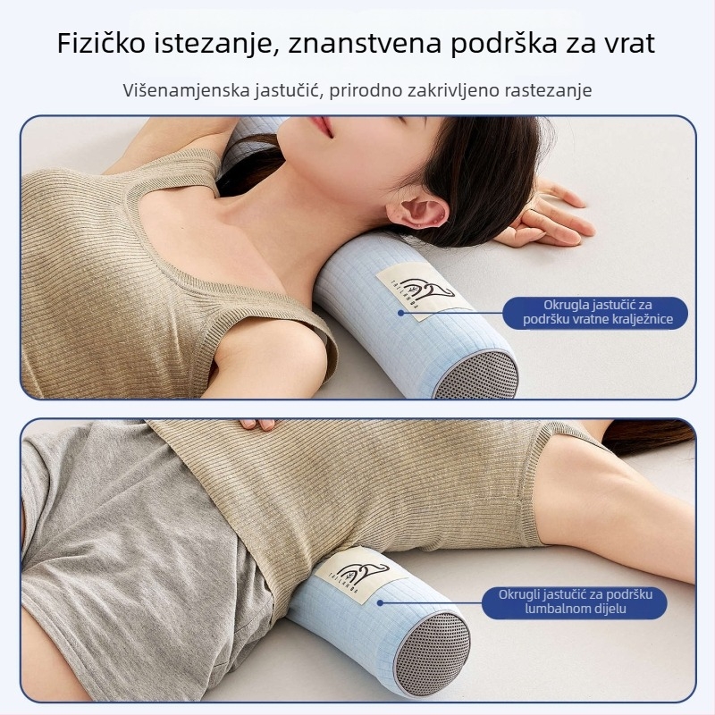 Cilindrična jastučnica od prirodnog lateksa za potporu vratnoj kralježnici s zakrivljenjem; navlaka od pamuka; sadržaj lateksa 90%+; težina 0,5–1,0 kg