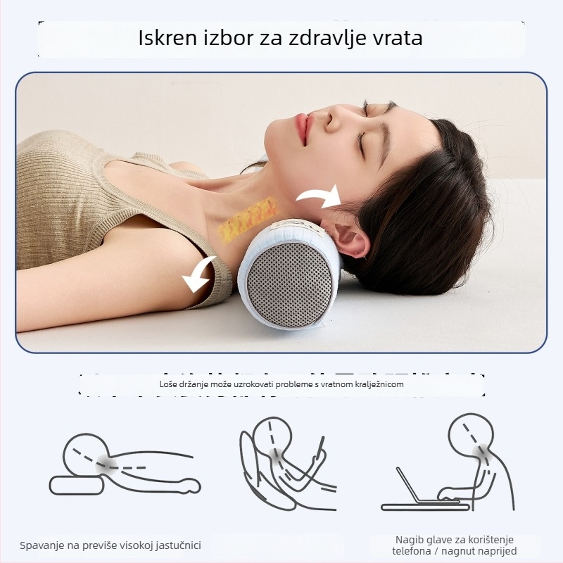 Cilindrična jastučnica od prirodnog lateksa za potporu vratnoj kralježnici s zakrivljenjem; navlaka od pamuka; sadržaj lateksa 90%+; težina 0,5–1,0 kg