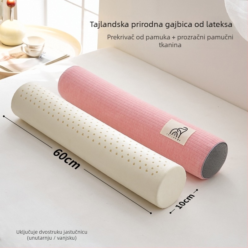 Cilindrična jastučnica od prirodnog lateksa za potporu vratnoj kralježnici s zakrivljenjem; navlaka od pamuka; sadržaj lateksa 90%+; težina 0,5–1,0 kg