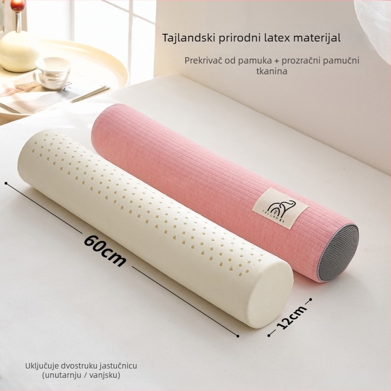 Cilindrična jastučnica od prirodnog lateksa za potporu vratnoj kralježnici s zakrivljenjem; navlaka od pamuka; sadržaj lateksa 90%+; težina 0,5–1,0 kg